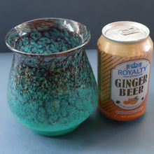 Load image into Gallery viewer, SCOTTISH GLASS. MONART Glass Vase. Bulbous Vase with Rim Shape RA. Plain Mottled Dark Aqua Green Glass. 4 3/4 inches high
