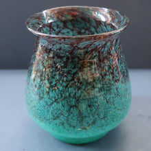 Load image into Gallery viewer, SCOTTISH GLASS. MONART Glass Vase. Bulbous Vase with Rim Shape RA. Plain Mottled Dark Aqua Green Glass. 4 3/4 inches high
