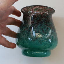 Load image into Gallery viewer, SCOTTISH GLASS. MONART Glass Vase. Bulbous Vase with Rim Shape RA. Plain Mottled Dark Aqua Green Glass. 4 3/4 inches high
