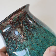 Load image into Gallery viewer, SCOTTISH GLASS. MONART Glass Vase. Bulbous Vase with Rim Shape RA. Plain Mottled Dark Aqua Green Glass. 4 3/4 inches high
