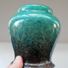 Load image into Gallery viewer, SCOTTISH GLASS. MONART Glass Vase. Bulbous Vase with Rim Shape RA. Plain Mottled Dark Aqua Green Glass. 4 3/4 inches high
