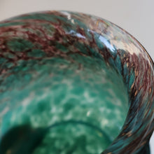 Load image into Gallery viewer, SCOTTISH GLASS. MONART Glass Vase. Bulbous Vase with Rim Shape RA. Plain Mottled Dark Aqua Green Glass. 4 3/4 inches high
