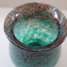 Load image into Gallery viewer, SCOTTISH GLASS. MONART Glass Vase. Bulbous Vase with Rim Shape RA. Plain Mottled Dark Aqua Green Glass. 4 3/4 inches high
