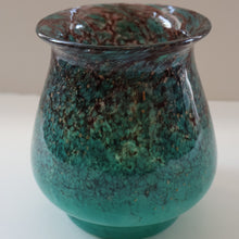 Load image into Gallery viewer, SCOTTISH GLASS. MONART Glass Vase. Bulbous Vase with Rim Shape RA. Plain Mottled Dark Aqua Green Glass. 4 3/4 inches high
