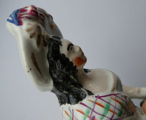 Antique Victorian Staffordshire Figurine. Lady Playing a Concertina with Lamb at her Feet