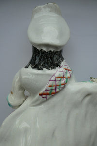 Antique Victorian Staffordshire Figurine. Lady Playing a Concertina with Lamb at her Feet