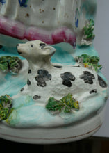 Load image into Gallery viewer, Antique Victorian Staffordshire Figurine. Lady Playing a Concertina with Lamb at her Feet
