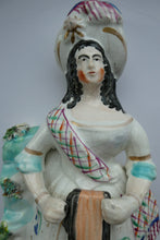 Load image into Gallery viewer, Antique Victorian Staffordshire Figurine. Lady Playing a Concertina with Lamb at her Feet
