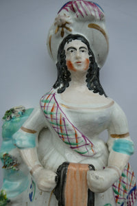 Antique Victorian Staffordshire Figurine. Lady Playing a Concertina with Lamb at her Feet