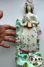 Load image into Gallery viewer, Antique Victorian Staffordshire Figurine. Lady Playing a Concertina with Lamb at her Feet
