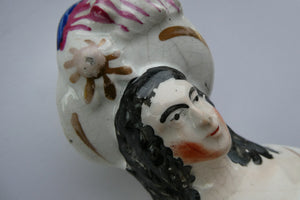 Antique Victorian Staffordshire Figurine. Lady Playing a Concertina with Lamb at her Feet
