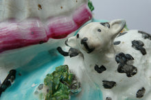 Load image into Gallery viewer, Antique Victorian Staffordshire Figurine. Lady Playing a Concertina with Lamb at her Feet
