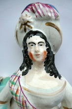 Load image into Gallery viewer, Antique Victorian Staffordshire Figurine. Lady Playing a Concertina with Lamb at her Feet
