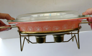 Pyrex Casserole Dish and Stand Pink Daisy 1950s Original Box