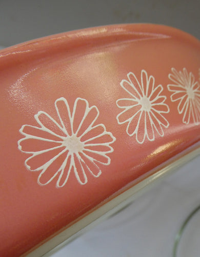 1950s Vintage PYREX GAEITY Oval Divided Lidded Serving Dish Gaiety PINK DAISY