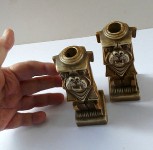 Rare 1920s Scafer Vater Cubist Candlesticks Pair of Bulldogs