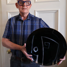 Load image into Gallery viewer, ARRAN INTEREST. Very Large Abstract Enamel Copper Dish by Ann Robin Banks (1931 - 2007). 15 1/2 inches
