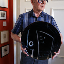 Load image into Gallery viewer, ARRAN INTEREST. Very Large Abstract Enamel Copper Dish by Ann Robin Banks (1931 - 2007). 15 1/2 inches
