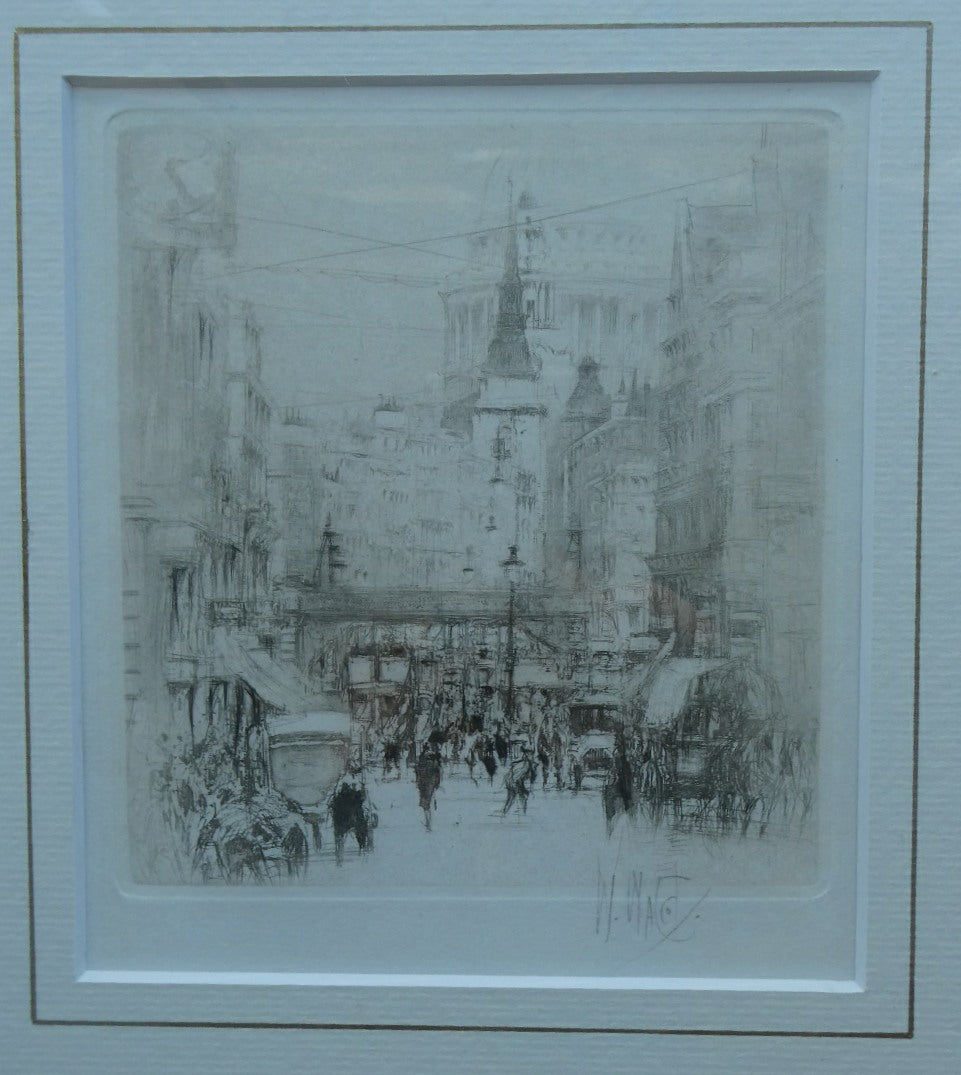 SCOTTISH ART. William Walcot (1874 - 1943). Signed Drypoint Etching. Ludgate Hill, London (1915)
