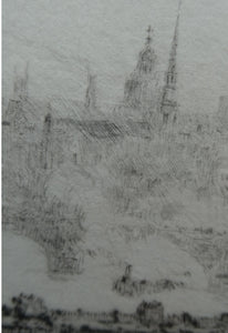 ORIGINAL ETCHING: William Lionel Wyllie (1851 – 1931)  IMAGINARY W.L. BRIDGE with St Paul's in the Distance