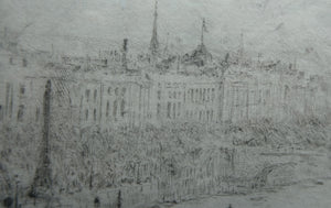 ORIGINAL ETCHING: William Lionel Wyllie (1851 – 1931)  IMAGINARY W.L. BRIDGE with St Paul's in the Distance