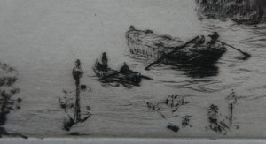 ORIGINAL ETCHING: William Lionel Wyllie (1851 – 1931)  IMAGINARY W.L. BRIDGE with St Paul's in the Distance