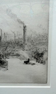 ORIGINAL ETCHING: William Lionel Wyllie (1851 – 1931)  IMAGINARY W.L. BRIDGE with St Paul's in the Distance