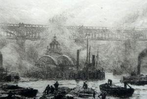 ORIGINAL ETCHING: William Lionel Wyllie (1851 – 1931) NEWCASTLE-UPON-TYNE Pencil Signed