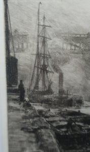 ORIGINAL ETCHING: William Lionel Wyllie (1851 – 1931) NEWCASTLE-UPON-TYNE Pencil Signed