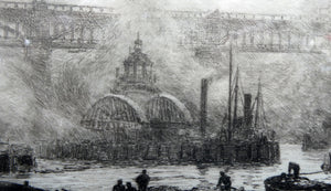 ORIGINAL ETCHING: William Lionel Wyllie (1851 – 1931) NEWCASTLE-UPON-TYNE Pencil Signed
