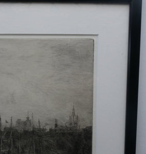 ORIGINAL ETCHING: William Lionel Wyllie (1851 – 1931) NEWCASTLE-UPON-TYNE Pencil Signed