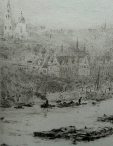 ORIGINAL ETCHING: William Lionel Wyllie (1851 – 1931)  THE CITY OF LONDON with St Paul's in the Distance