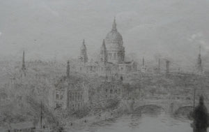 ORIGINAL ETCHING: William Lionel Wyllie (1851 – 1931)  THE CITY OF LONDON with St Paul's in the Distance