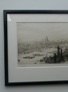 ORIGINAL ETCHING: William Lionel Wyllie (1851 – 1931)  THE CITY OF LONDON with St Paul's in the Distance