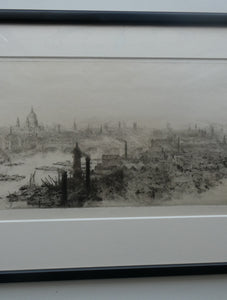ORIGINAL ETCHING: William Lionel Wyllie (1851 – 1931)  THE CITY OF LONDON with St Paul's in the Distance