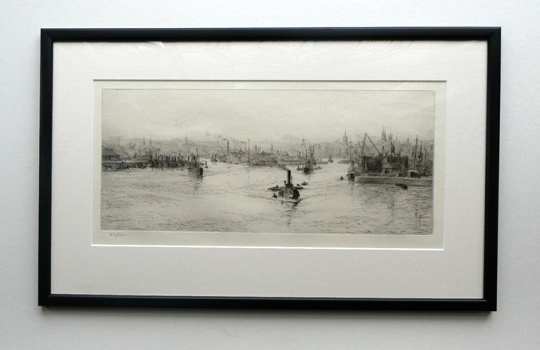 ORIGINAL ETCHING: William Lionel Wyllie (1851 – 1931) LEITH HARBOUR, Edinburgh. Pencil Signed