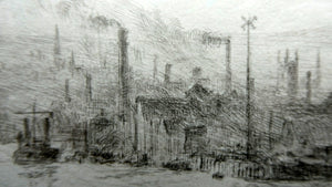 ORIGINAL ETCHING: William Lionel Wyllie (1851 – 1931) LEITH HARBOUR, Edinburgh. Pencil Signed