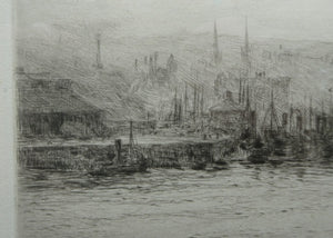 ORIGINAL ETCHING: William Lionel Wyllie (1851 – 1931) LEITH HARBOUR, Edinburgh. Pencil Signed