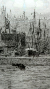 ORIGINAL ETCHING: William Lionel Wyllie (1851 – 1931) LEITH HARBOUR, Edinburgh. Pencil Signed