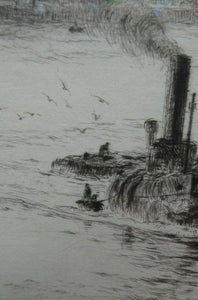ORIGINAL ETCHING: William Lionel Wyllie (1851 – 1931) LEITH HARBOUR, Edinburgh. Pencil Signed