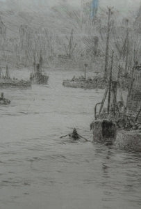 ORIGINAL ETCHING: William Lionel Wyllie (1851 – 1931) LEITH HARBOUR, Edinburgh. Pencil Signed