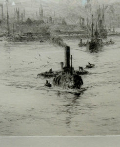 ORIGINAL ETCHING: William Lionel Wyllie (1851 – 1931) LEITH HARBOUR, Edinburgh. Pencil Signed