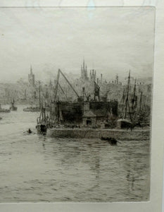 ORIGINAL ETCHING: William Lionel Wyllie (1851 – 1931) LEITH HARBOUR, Edinburgh. Pencil Signed
