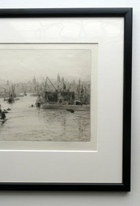 ORIGINAL ETCHING: William Lionel Wyllie (1851 – 1931) LEITH HARBOUR, Edinburgh. Pencil Signed