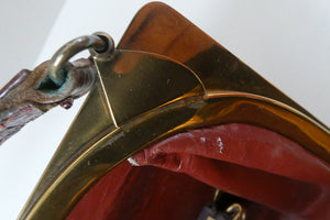 Vintage 1930s ART DECO Hornback Crocodile with Brass Enamel Metal Frame and Fancy Brass Clasp