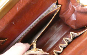 Vintage 1930s ART DECO Hornback Crocodile with Brass Enamel Metal Frame and Fancy Brass Clasp