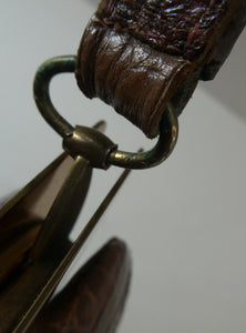 Vintage 1930s ART DECO Hornback Crocodile with Brass Enamel Metal Frame and Fancy Brass Clasp