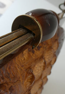 Vintage 1930s ART DECO Hornback Crocodile with Brass Enamel Metal Frame and Fancy Brass Clasp