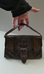 1940s / 1950s Vintage Genuine Hornback Alligator Handbag with Head and Legs