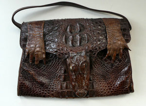 1940s / 1950s Vintage Genuine Hornback Alligator Handbag with Head and Legs